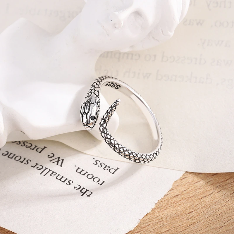 WYEAIIR 925 Sterling Silver Retro Snake Hip Hop Trend Resizable Opening Ring For Women Luxury Jewelry 3