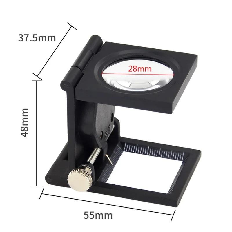 1PC 28mm 10X 금속 접이식 광학 돋보기 데스크탑 돋보기 LED 조명 스케일 3 스타일 측정 도구