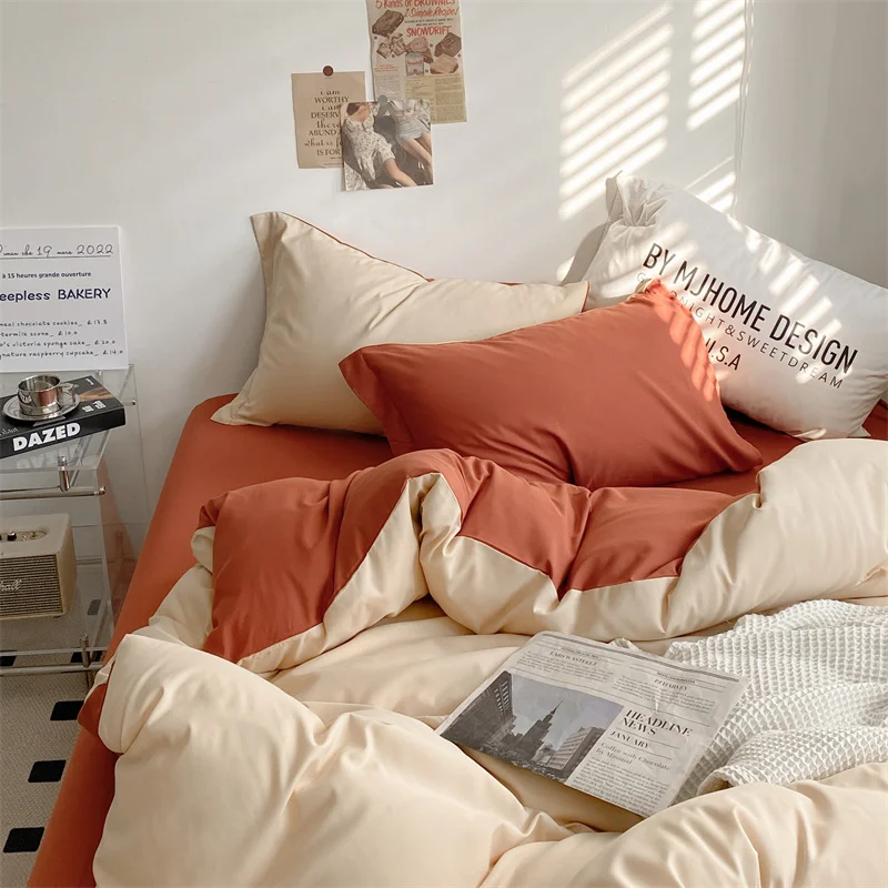 

Fashion Bedding Duvet Cover Set Bed Linen Pillowcase Soft Washed Cotton Bed Sheet Set Comforter Quilt Cover Simple Bedroom Hotel