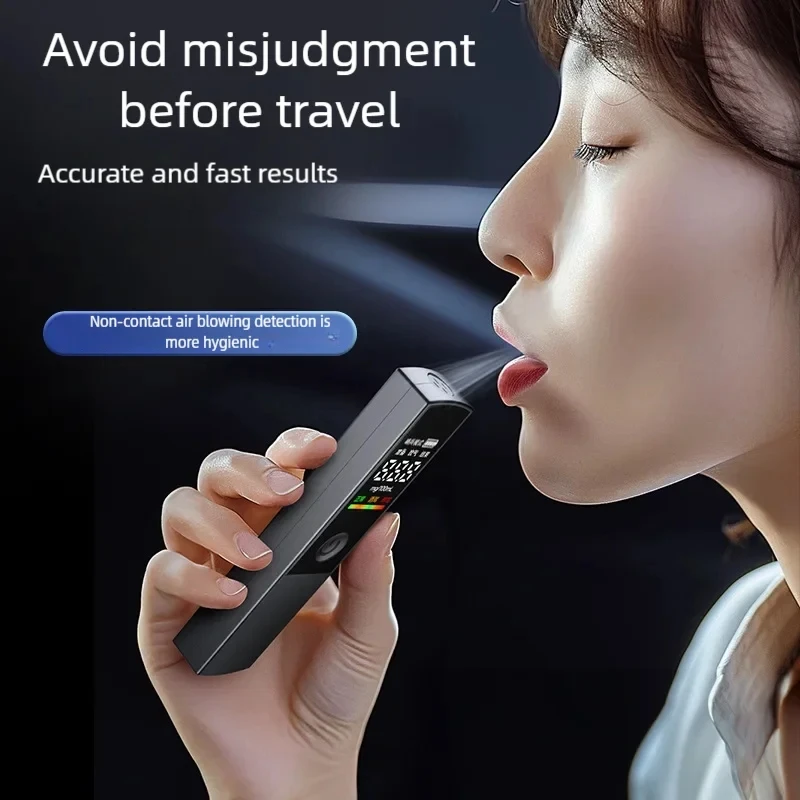 Portable Driver Drunk Breath Alcohol Tester Rechargeable Digital Non-Contact Breathalyzer Air Blowing Alcohol Tester