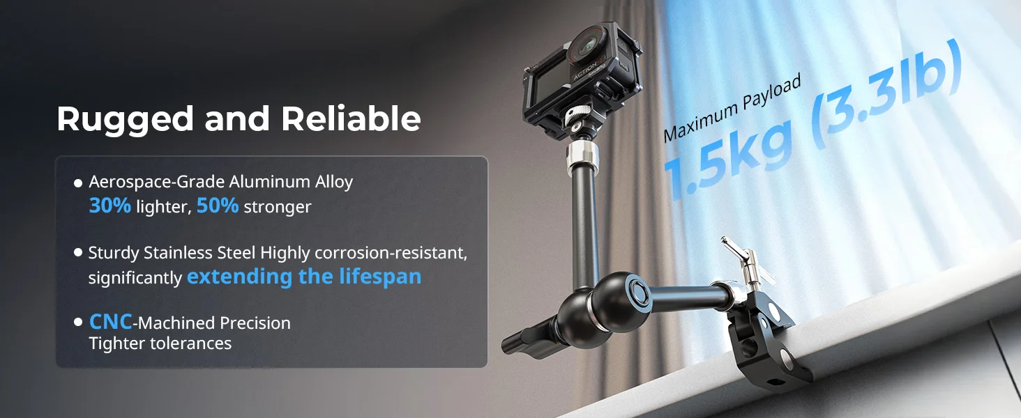 SmallRig 7/11" Magic Arm mit krabbenförmiger Klemme, der Kugelkopf für 360° ° Einstellungen mit 1/4"-20-Schraube für Action-Kameras, Monitore – Detail 4
