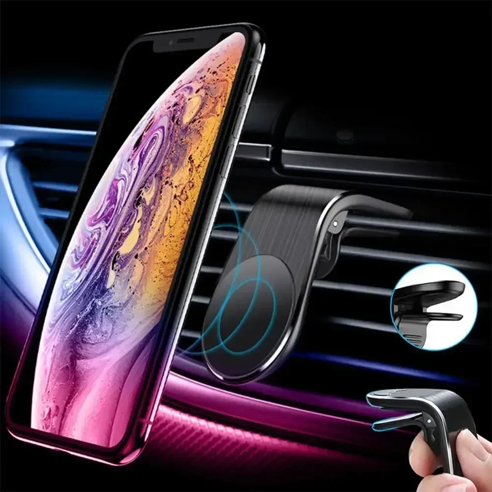 Metal Magnet Phone Stand GPS Mount Holder Air Vent Clip For IPhone Pro Huawei Xiaomi Car Magnetic L-Type Phone Holder