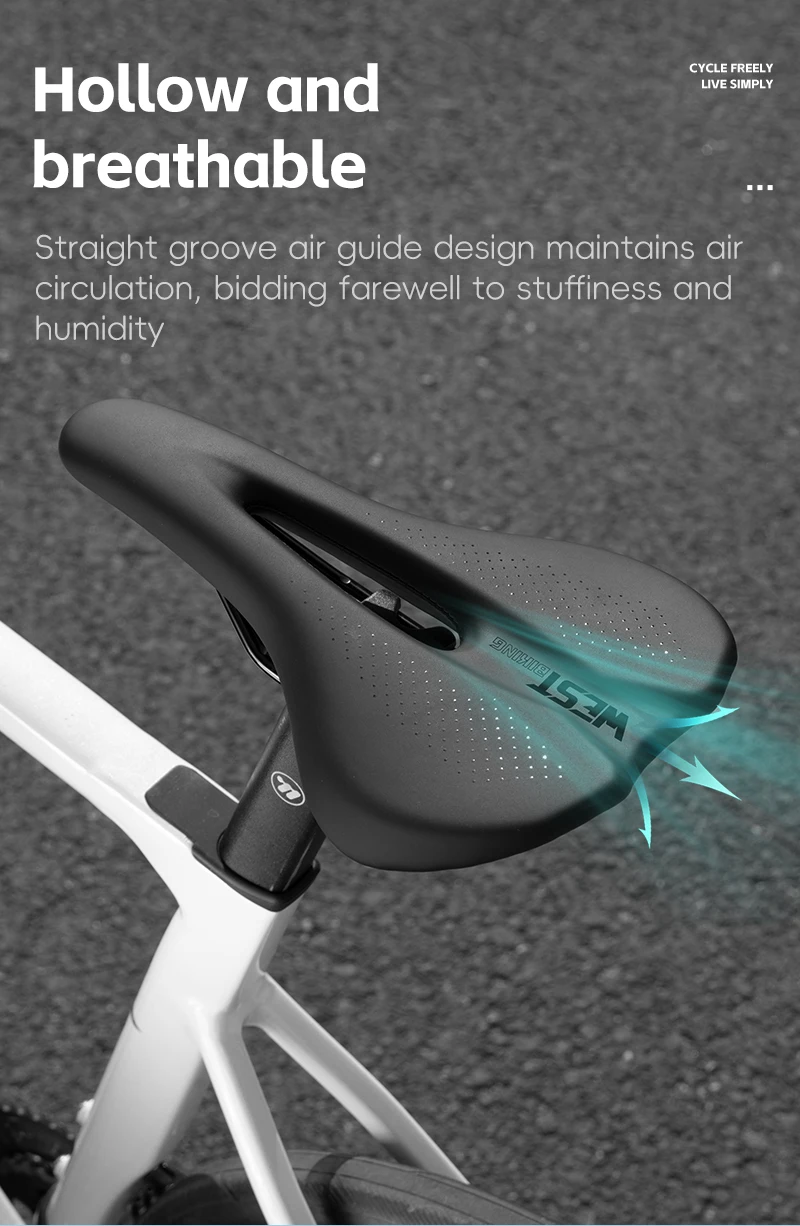 WEST BIKING Hohler Fahrradsattel PU Rutschfester MTB Rennradsattel Komfortabler Stoßdämpfender Fahrradsitz Fahrradteile – Detail 6