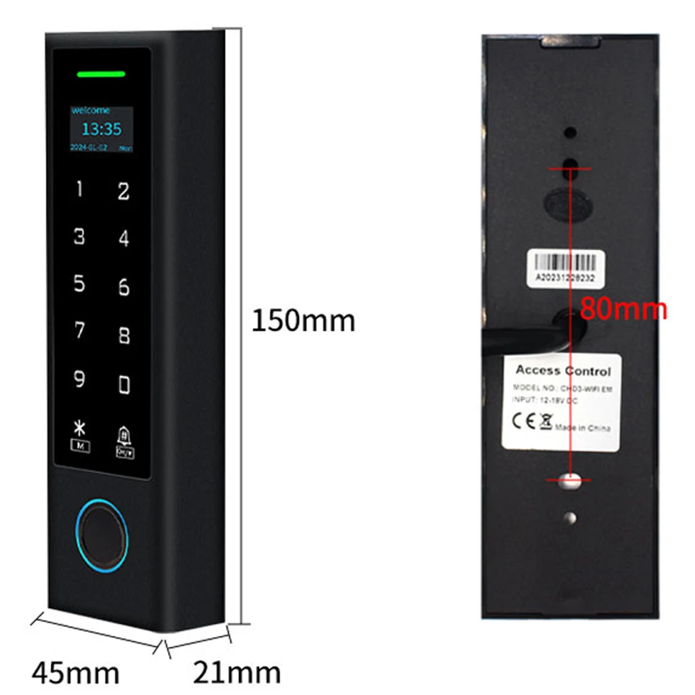 LCD Screen WIFI Tuya Fingerprint Door Access Control Waterproof 125Khz RFID Card