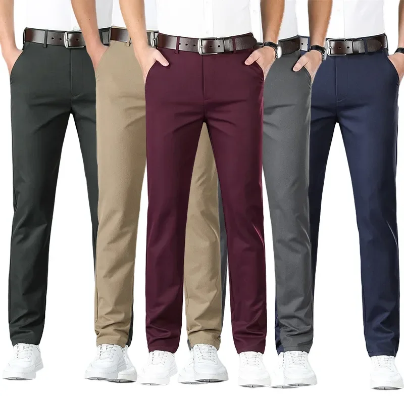 

2023 Men's Spring Summer Fashion Business Casual Long Pants Suit Pants Male Elastic Straight Formal Trousers Plus Big Size E98