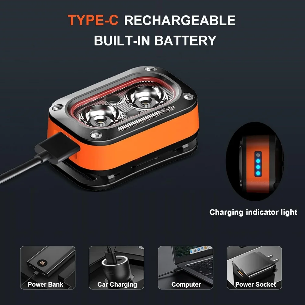 Motion Sensor Headlamp Lightweight LED Rechargeable Head Lamp Fishing Camping Head Flashlight Waterproof Forehead Head Light 2