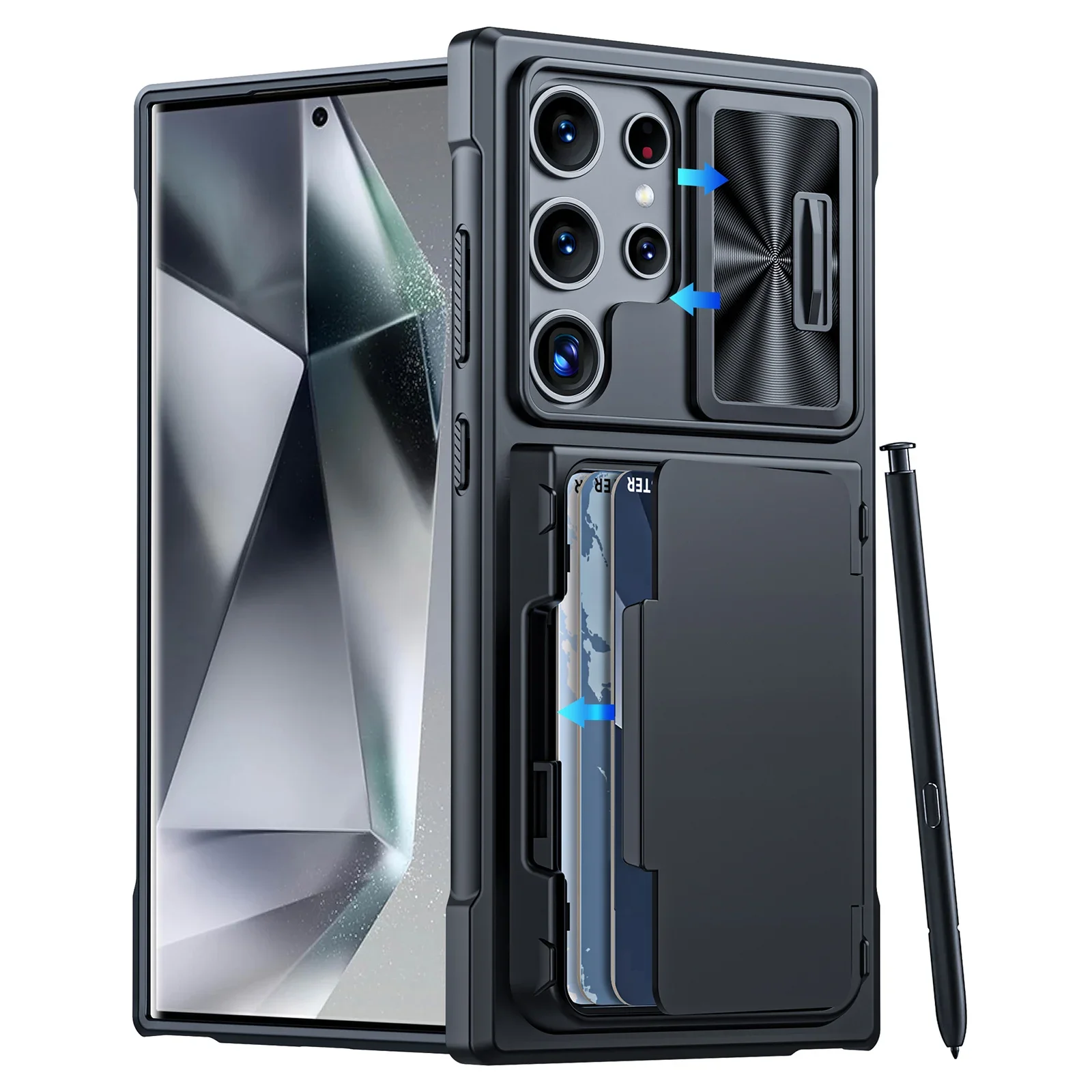 Enhanced Black Shockproof Phone Case with Full Coverage TPU & Camera Holder