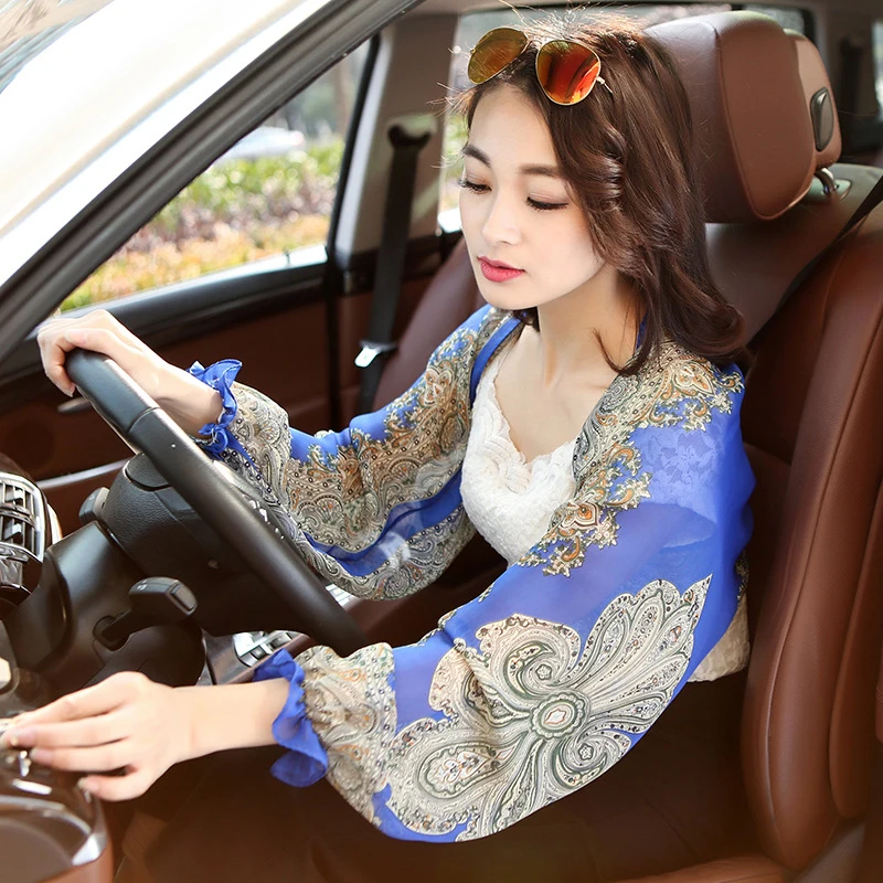 

Summer Chiffon Floral Arm Cover Women Driving Sun UV Protection Sleeve Riding Arm Shade Shawl Scarf Long Sleeve Shawls And Wraps