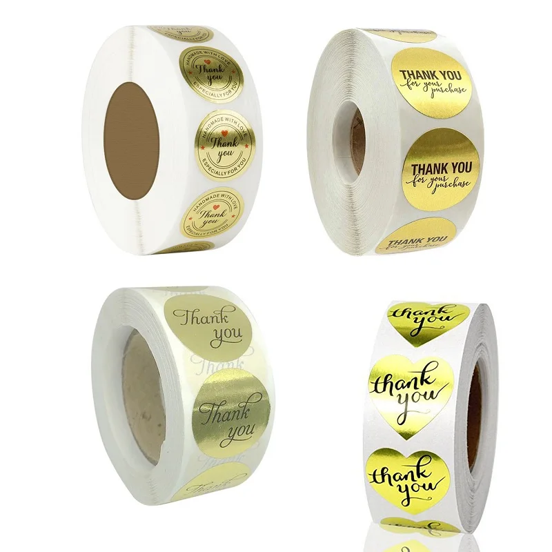 

100-500PCS Thank You Stickers for Business Merci New Small Pack Heart Rolling Sticker Packaging Stickers Roll Home Made Labels