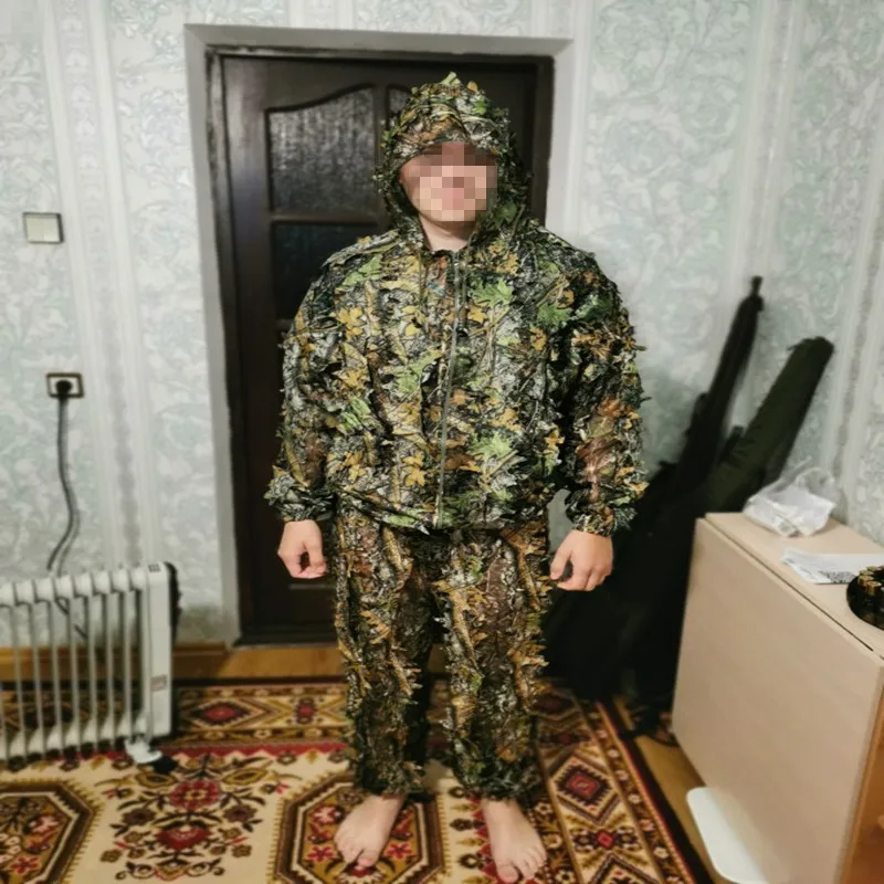 Ghillie Suit Hunting Outdoor CS Tactical Combat Clothes Set Adult 3D Leaves Bionic Camouflage Jacket Pants Glove ghillie suit