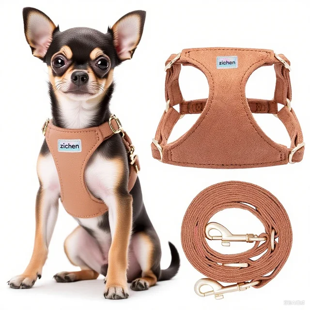 No Pull XXS Puppy Harness with Multifunction Dog Leash Soft Adjustable No Choke Escape Proof Pet Harness Vest Caramel Dog Chest 5