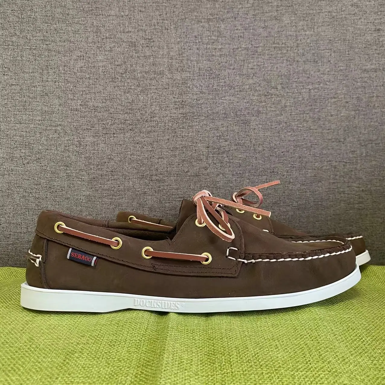 Men Suede Leather Homme Authentic Sebago Docksides Shoes - Premium Leather Moc Toe Lace Up Boat Shoes 126A