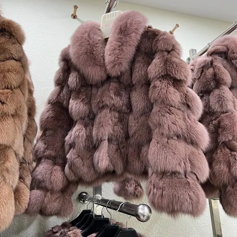 Fur Coat Short Winter Ladies Fox Fur Collar Women Real Fur Jacket Knitted Thick Warm Women's Clothing Sexy Club Outerwear Warm