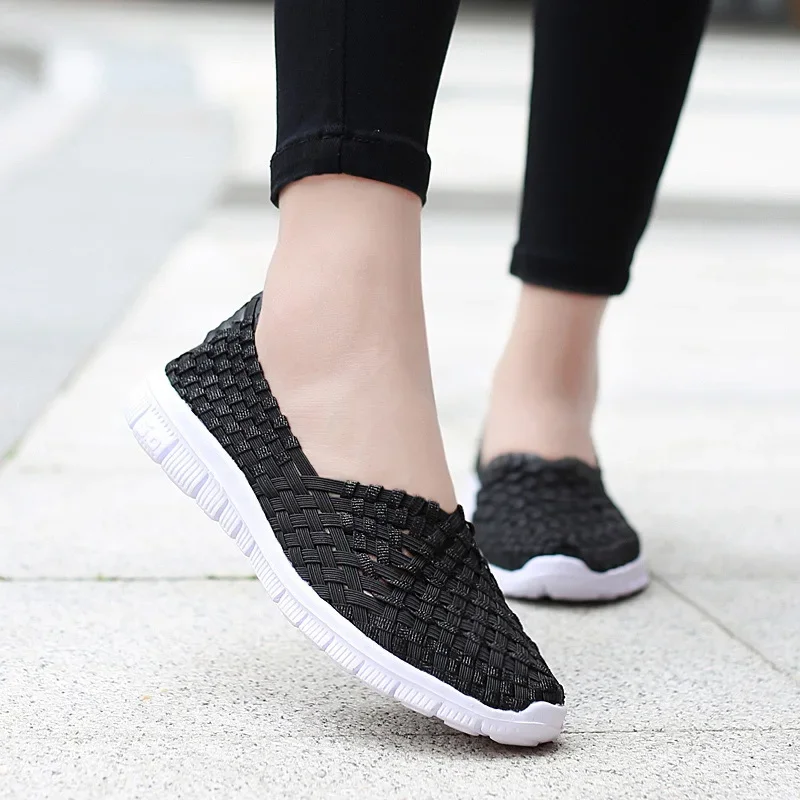 

Women Sneakers Summer Breathable Lightweight Slip on Women Flat Shoes Female Loafers Manual Woven Shallow Women Casual Shoes