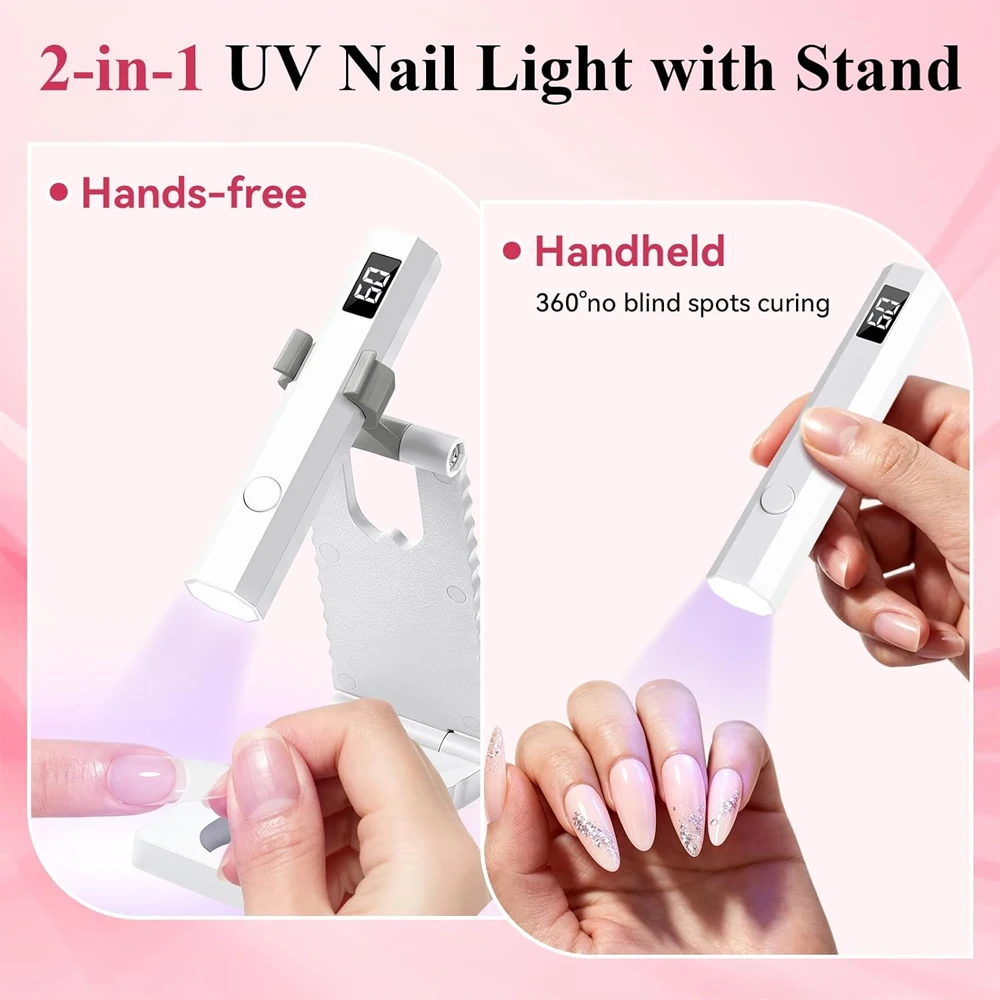 미니 네일 드라이어 UV LED 네일 램프, 접이식 브래킷 베이스 및 표시등, 빠른 플래시 경화 네일 드라이어, 무선 매니큐어 데스크 라이트