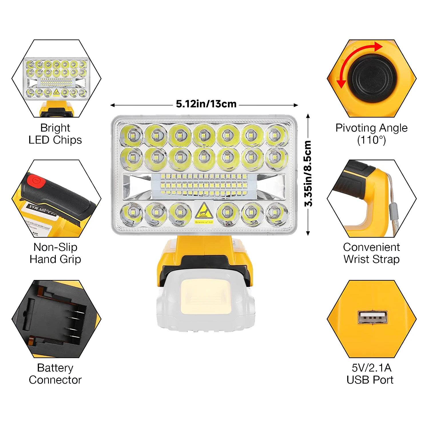 Led Light For Dewalt 18V Li-ion Battery Portable Spotlight Outdoor Work Fishing