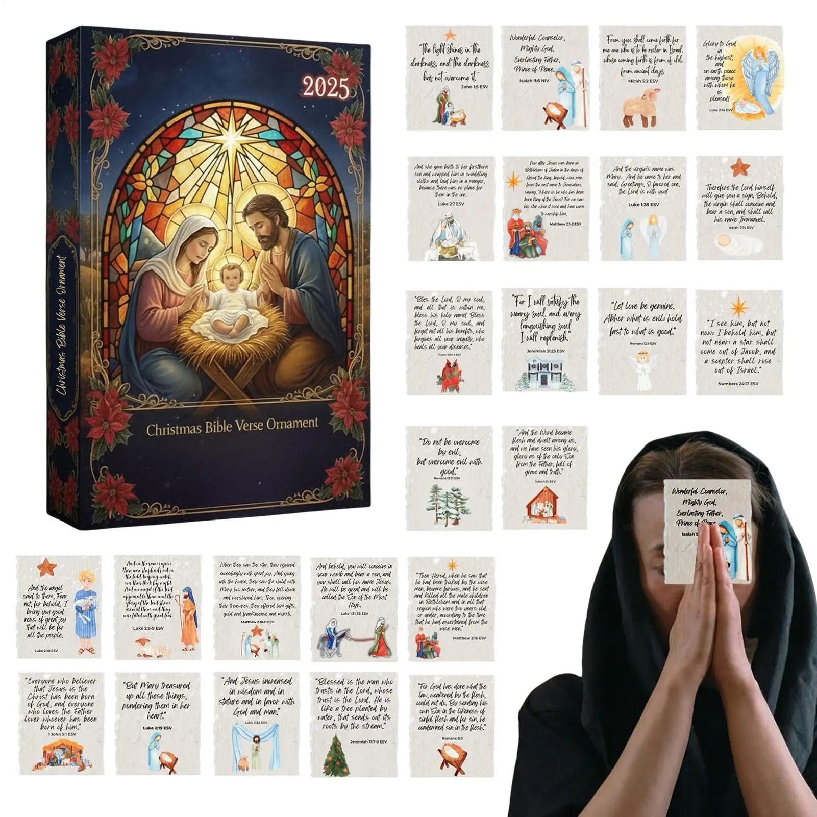 Christmas Countdown Bible Verses Nativity Pendant Decoration 24 Days Christmas Countdown Ornament for Pious People Xmas Gifts