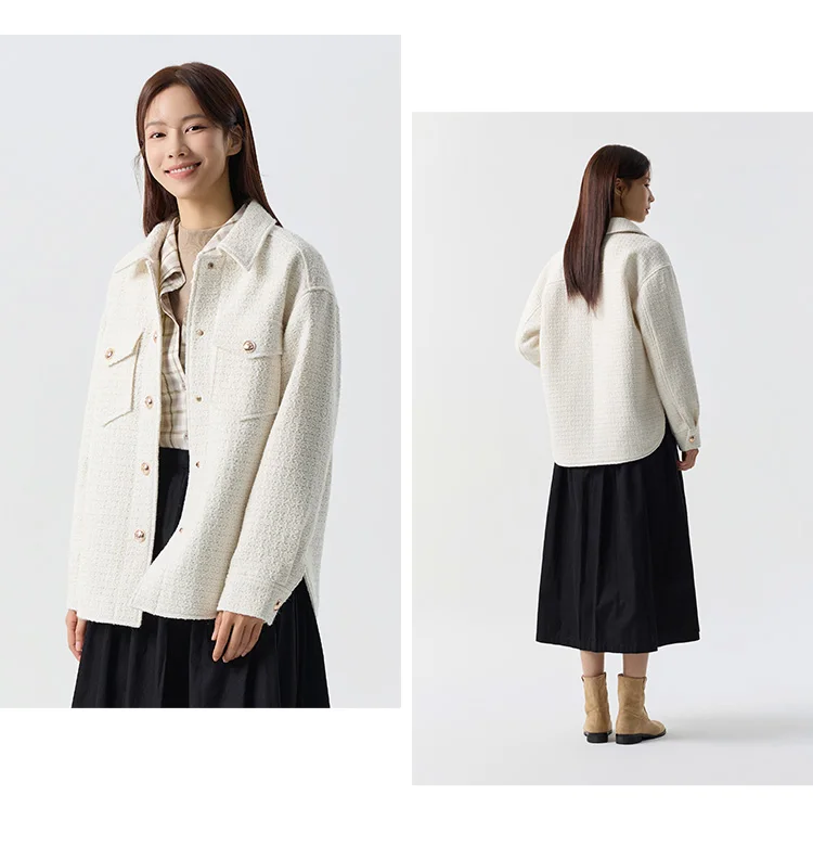 Prendas de abrigo para mujer, estilo medio largo, con abertura, nueva primavera, top de tweed de mezcla de lana