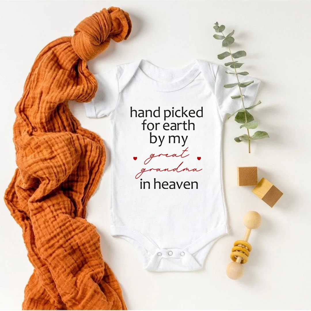 

Baby Bodysuit Cotton Newborn Jumpsuit Hand Picked For Earth By My Great Grandma/Grandpa In Heaven Short Sleeve Body Baby Outfits