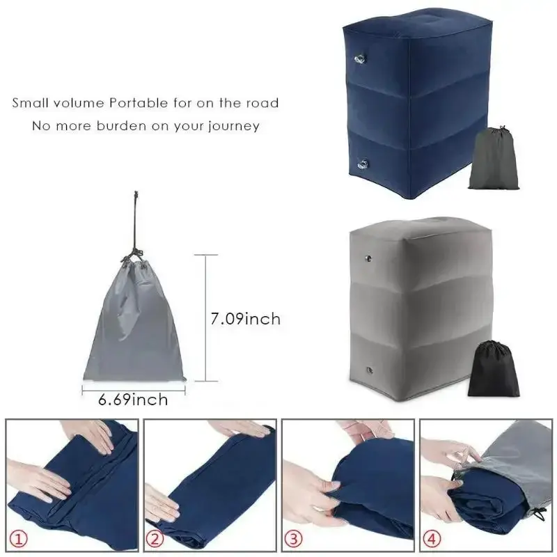 PVC Kids Flight Sleeping Footrest Pillow 3Layers Inflatable Travel Foot Rest Foot Pad On Airplane Car Bus footrest pillow