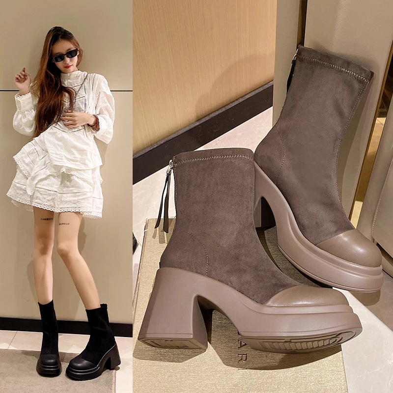 

Женские ботинки на платформе, Осенние повседневные ботинки на высоком каблуке, 2023