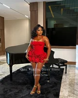 Qanz Red Birthday Dresses Baddie Black Girl Halter Neck Mini Prom Dresses Sweertheart Ruffles Wedding Party Dress Customized - Image 4