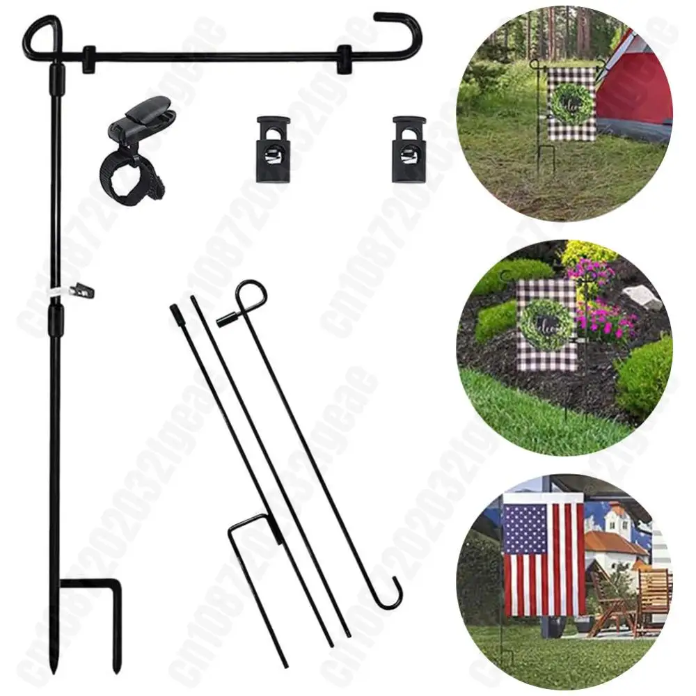Garden Flag Stand Holder with Windproof Clip Banner Pole Holder Outdoor Iron Flagpole Flag Rack Outdoor Lawn Garden Decoration