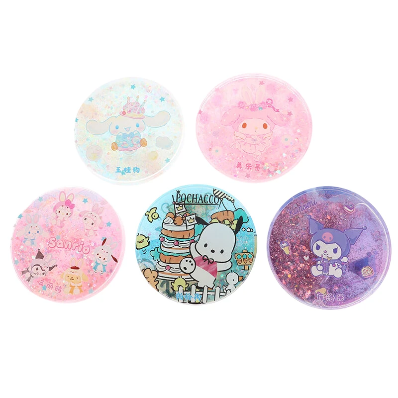 

Милые Мультяшные акриловые подставки Sanrio с зыбучим песком, изолированные подставки, автомобильный Противоскользящий коврик для чашки, украшение для рабочего стола