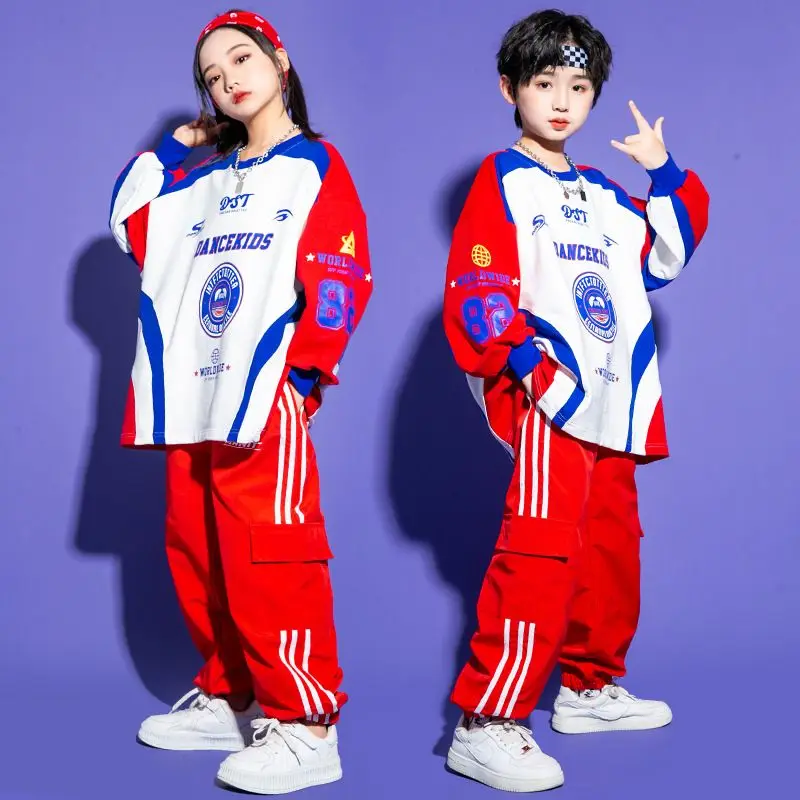 

Children's Jazz Hip Hop Dance Costumes Streetwear Hip Hop Sports Teenage Boys Girls T-shirt Cargo Pant Tracksuit for Kids Tees