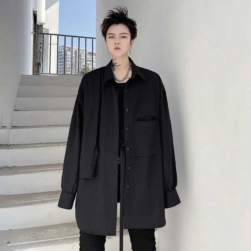 

Spring 2022 Men's Long Sleeved Solid Color Shirts Fashion Trend Streetwear Coats Handsome Youth Casual Black Color Shirts M-2XL