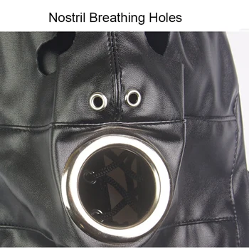 Bdsm Mask Leather Hood With Nostril Breathing Holes,Bondage Head Harness,Removable Gag in Mouth&Blindfold,Sex Toys For Couples 5