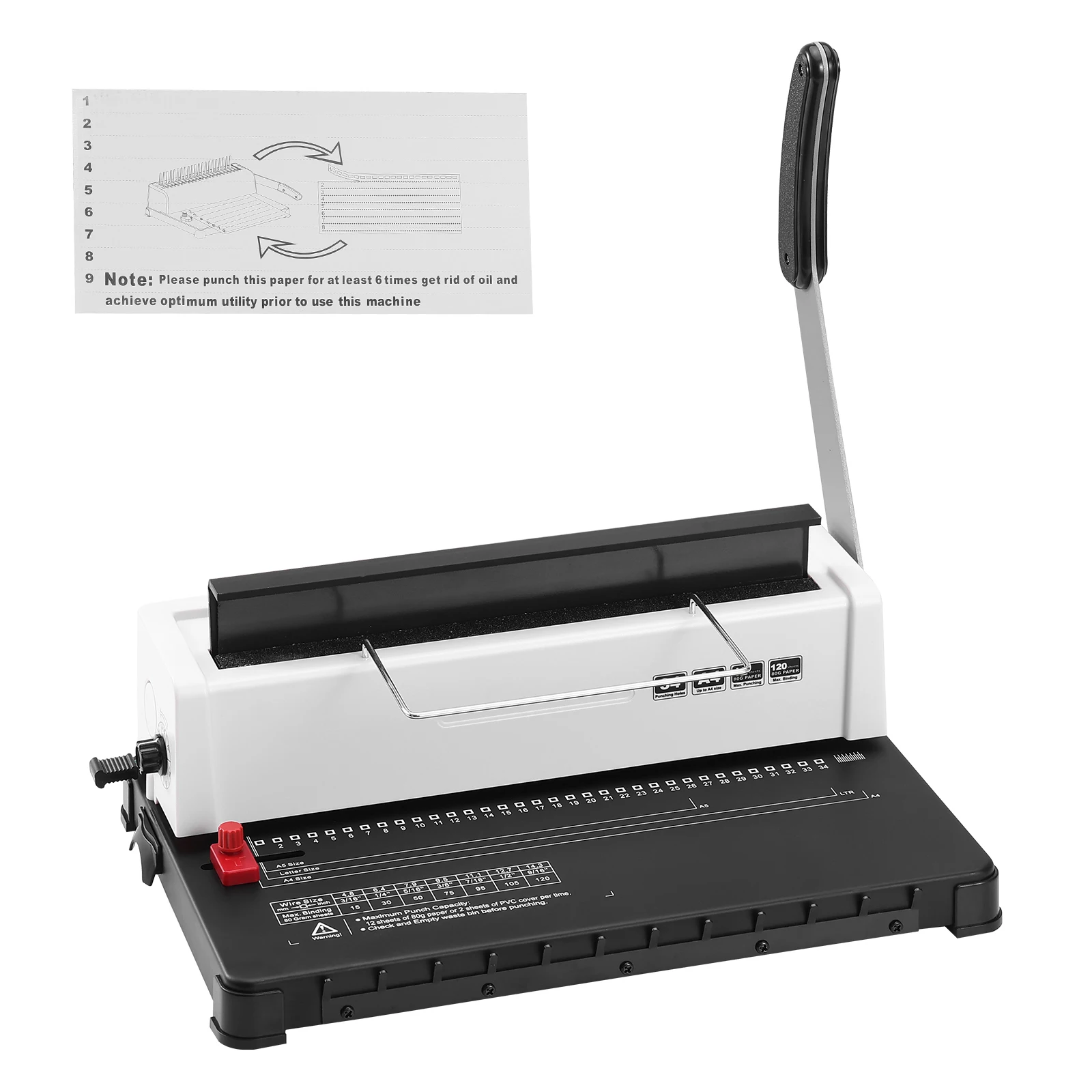 Coil Spiral Binding Machine Manual Book Maker 34-Holes Binding 120 Sheets Punch Binder Adjustable Coil Spines binding machine