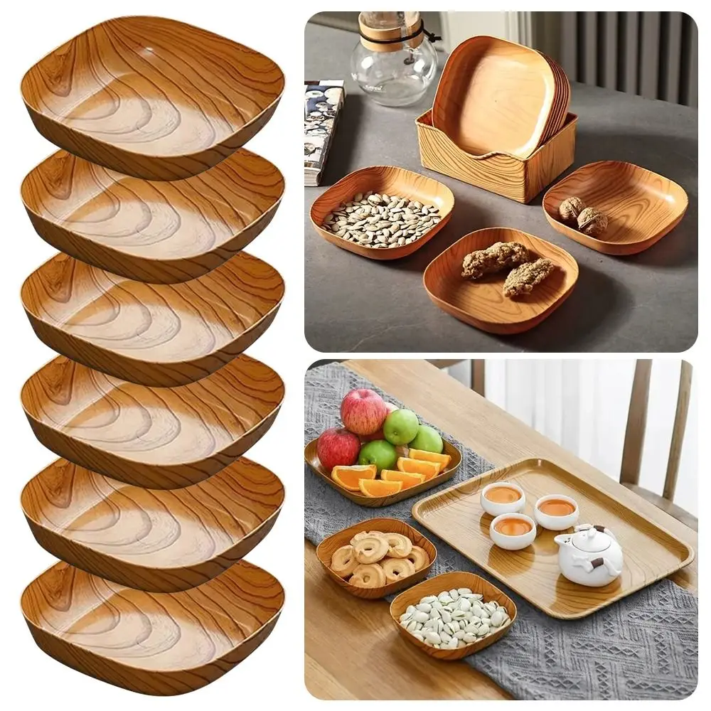 7 قطعة/المجموعة جديد تقليد الخشب الحبوب أطباق الوجبات الخفيفة البلاستيك 14 سنتيمتر بسيط الشاي الفن طبق مع صندوق تخزين صغير العظام البصق طبق