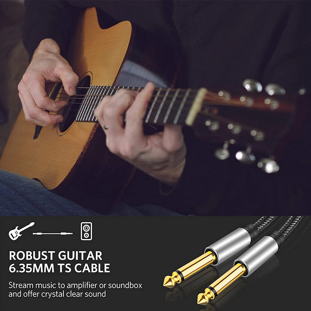 6.35mm Mono Jack Gold-plated 6.35 Male To Male Aux Cord Nylon Braid TRS Connector Low Noise Resistance for Multimedia Speakers