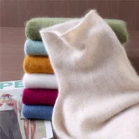 100% Pure Mink Cashmere Knitted Pullovers Women High-Neck Loose Large-size Sweater Casual Warm Tops Autumn and Winter Base Shirt