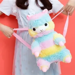 Cute Alpaca Plush Backpack - Soft Stuffed Animal Shoulder Bag - 40cm (Colorful)