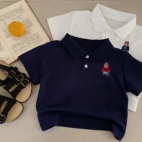 Polo d'été pour enfants, imprimé ours de dessin animé, col bébé, manches courtes, haut unisexe tendance pour garçons et filles 3