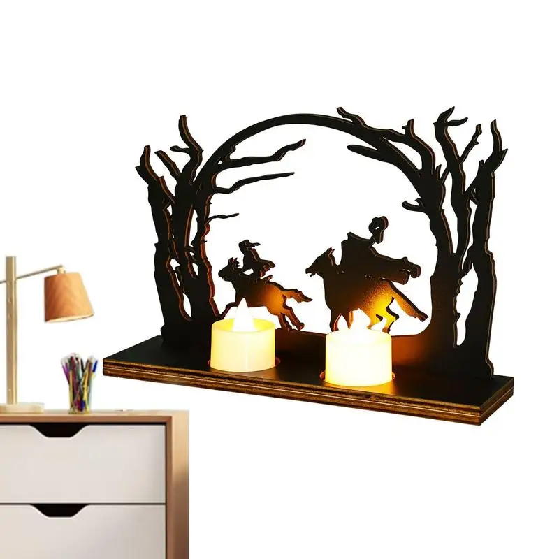 

Headless Horseman Statue Artwork Table Decoration Tealight Candle Holder Hollow Desk Decor Candle Holder Standing Silhouette