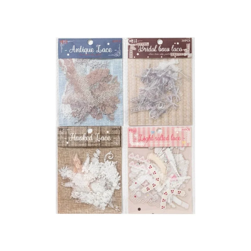 30Pcs 앤티크 레이스 저널 스티커, 빈티지 PET 화이트 잉크 테두리 데칼, 수제 일기 및 앨범을 위한 DIY 스크랩북 공예 용품