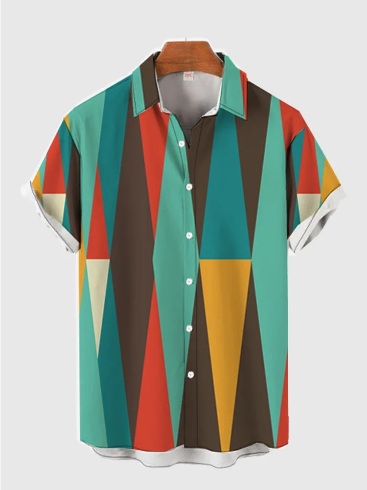 European American retro printed Men Casual Shirt Summer beach vacation shirt Men Lapel button men casual shirt