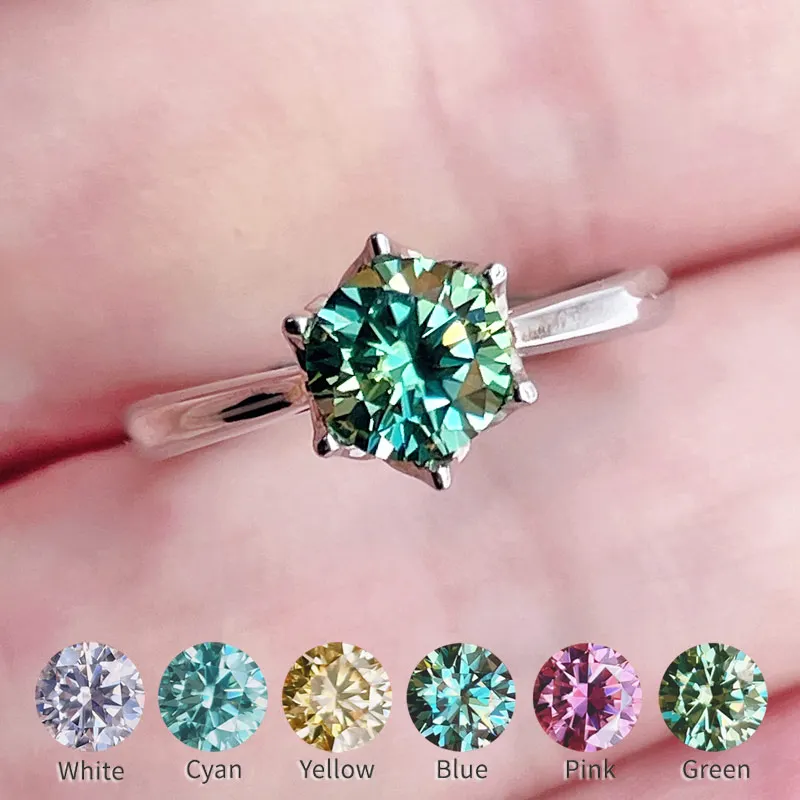 

Adjustable Opening Moissanite Ring Jewelry 1 Carat Blue Pink Yellow Green Cyan White Diamond Rings For Women 925 Sterling Silver