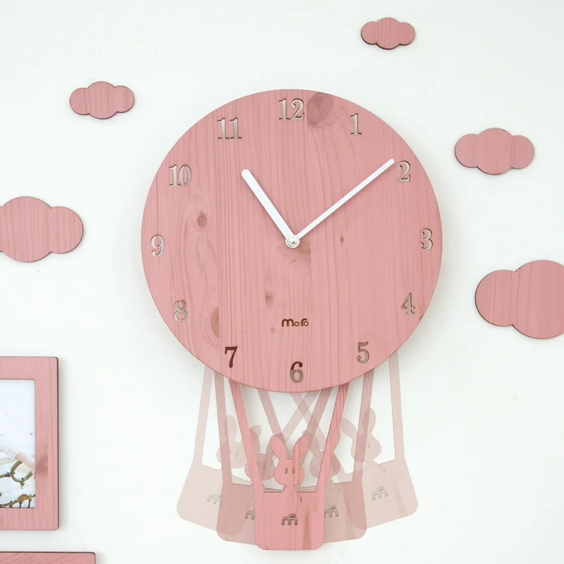

Cute Cartoon Rabbit Children's Room Wall Clock Creative Swing Mute Home Decoration Combination Set of Wall Decorations Clock