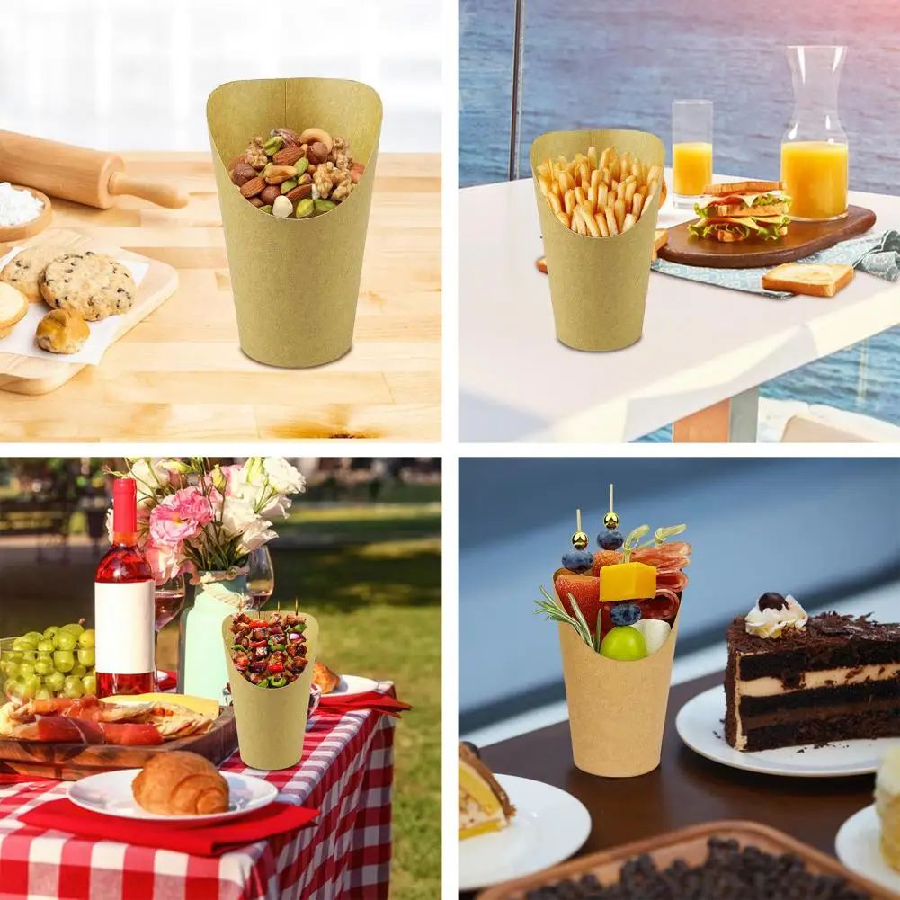 1 Set Disposable Paper Snack Cups With Cocktail Picks And Clear Gift Bag Ties 14Oz French Fry Holder Snack Charcuterie Cup