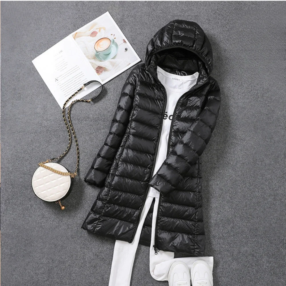 2023 Winter Women's Long Down Coat Ultra Light 90% White Duck Down Jacket Detachable Hooded Windproof Warm Long Puffer Jackets