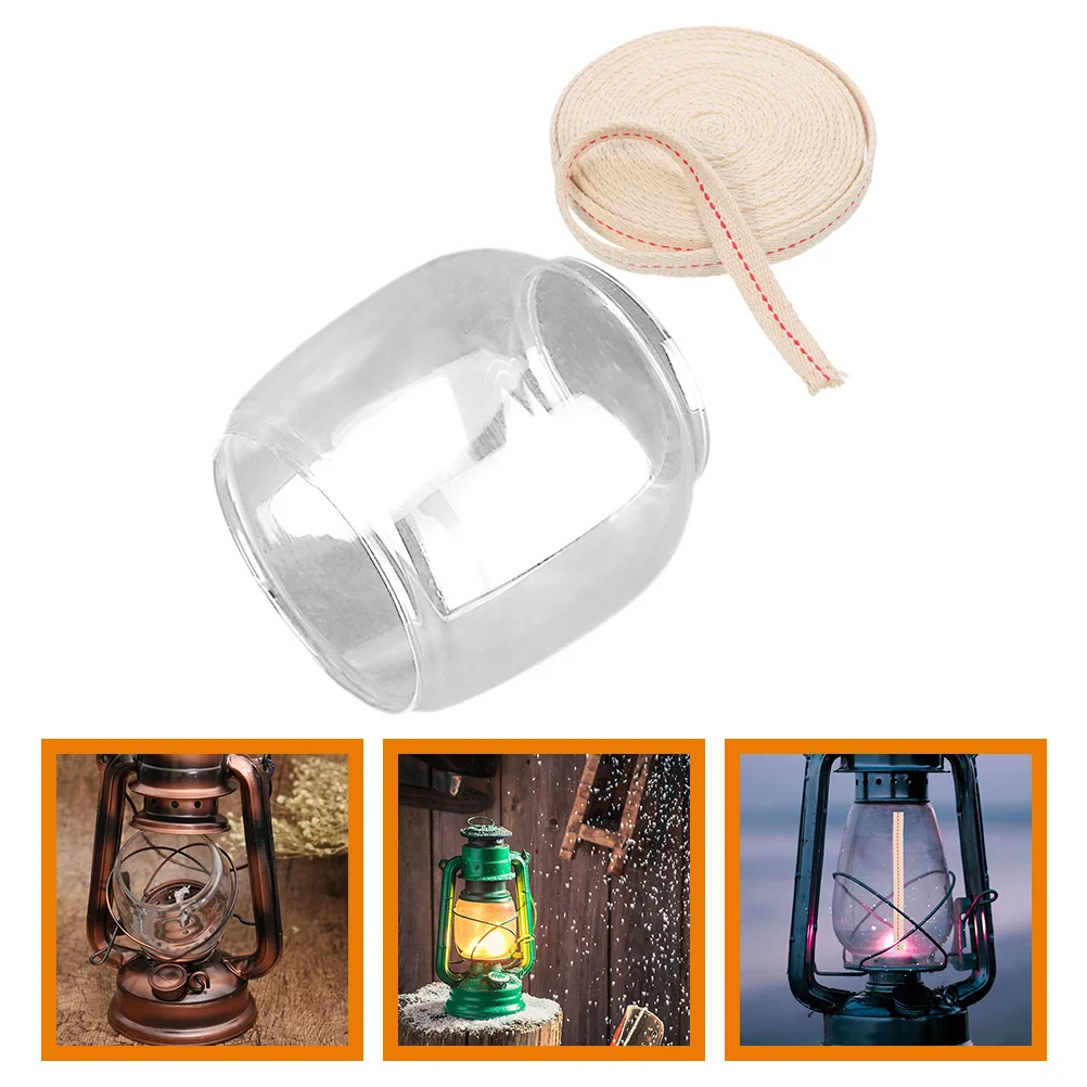 

1 Set Kerosene Lamp Shade Oil Lamp Chimney Glass Lampshade Replacement Cotton Wick