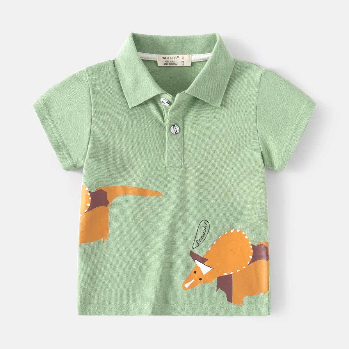 Boys Casual Polo Shirts 2024 Summer Kids Cute Cartoon Dinosaur Print Short Sleeve Lapel T-shirt Tops Children Clothing For 2-6Y