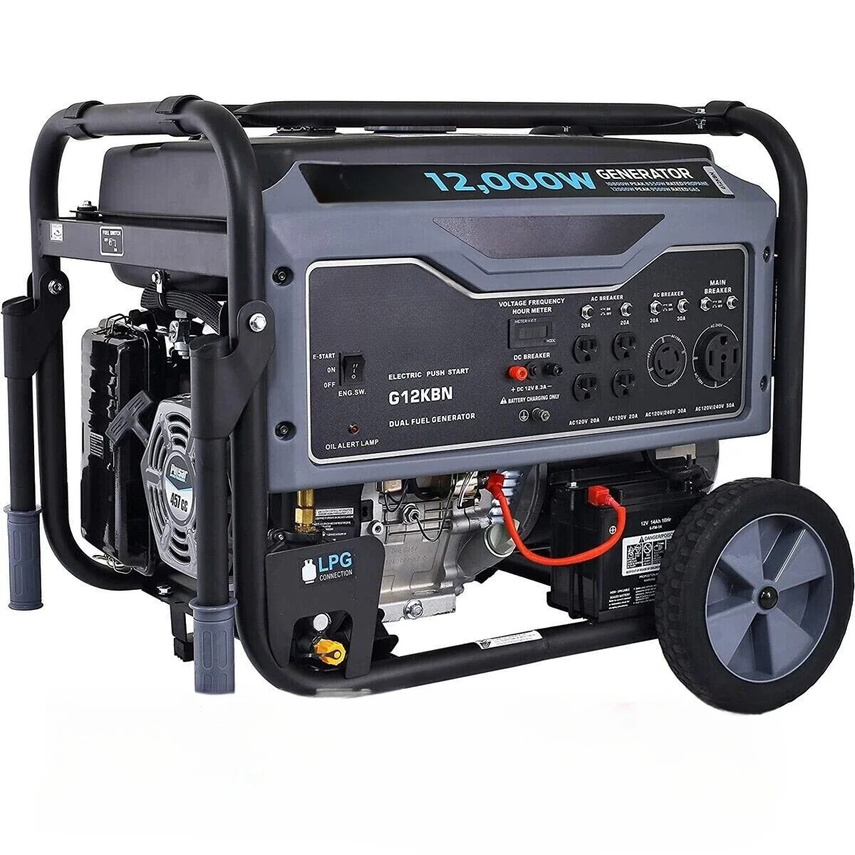 

Dual Fuel Generator AC 8500-Watt Gas and Diesel & Petrol Portable Electric Start with Wheels and Handle