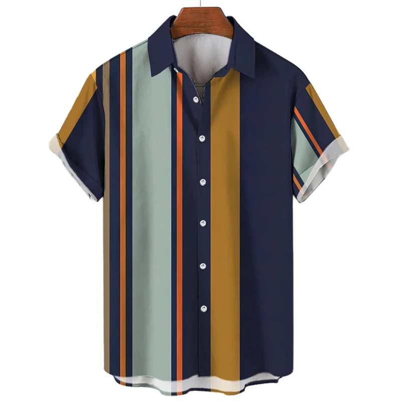 thumbnail image 1 of Camisa de moda con estampado de rayas, blusas de verano de gran tamaño para hombre, ropa informal de manga corta con botones, blusas de gran tamaño, camisas hawaianas, 1 of 5