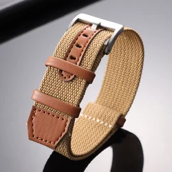 Nylon Leather Sport Watch Strap Bracelet - Unisex, Universal Fit - Light Brown - 22mm (Brown)