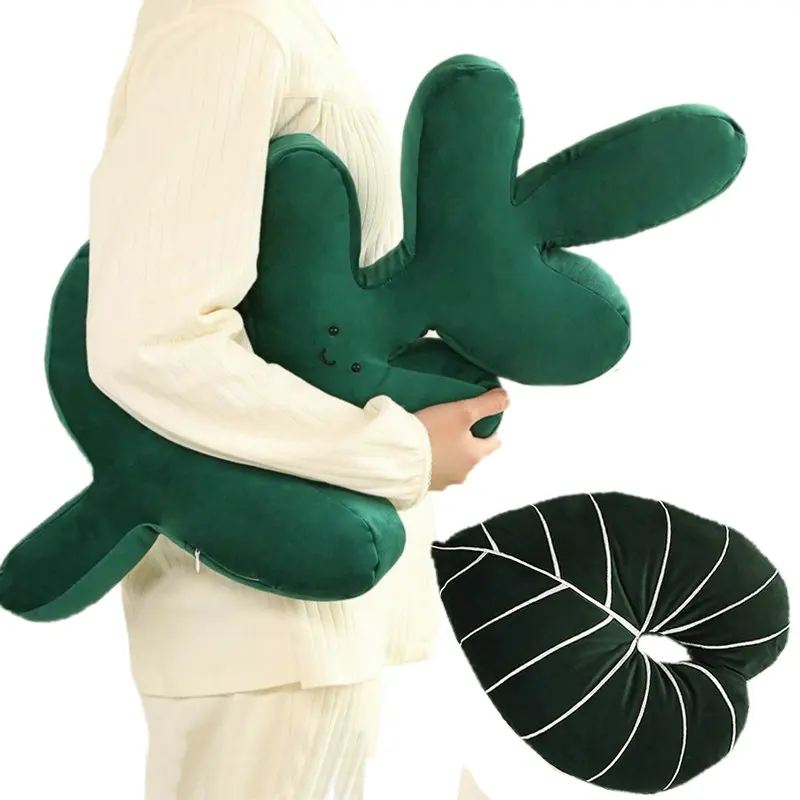 

Зеленая Реалистичная плюшевая подушка в скандинавском стиле с листьями листьев улыбки в форме подорожника в форме сердца Подушка для сна декоративный подарок для дивана